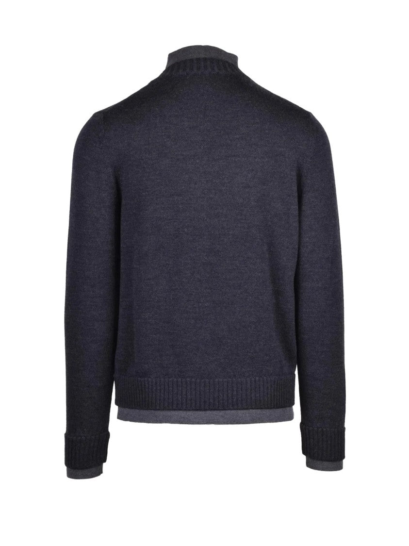 Alpha Studio Layered Grey Merino Wool Turtleneck Sweater