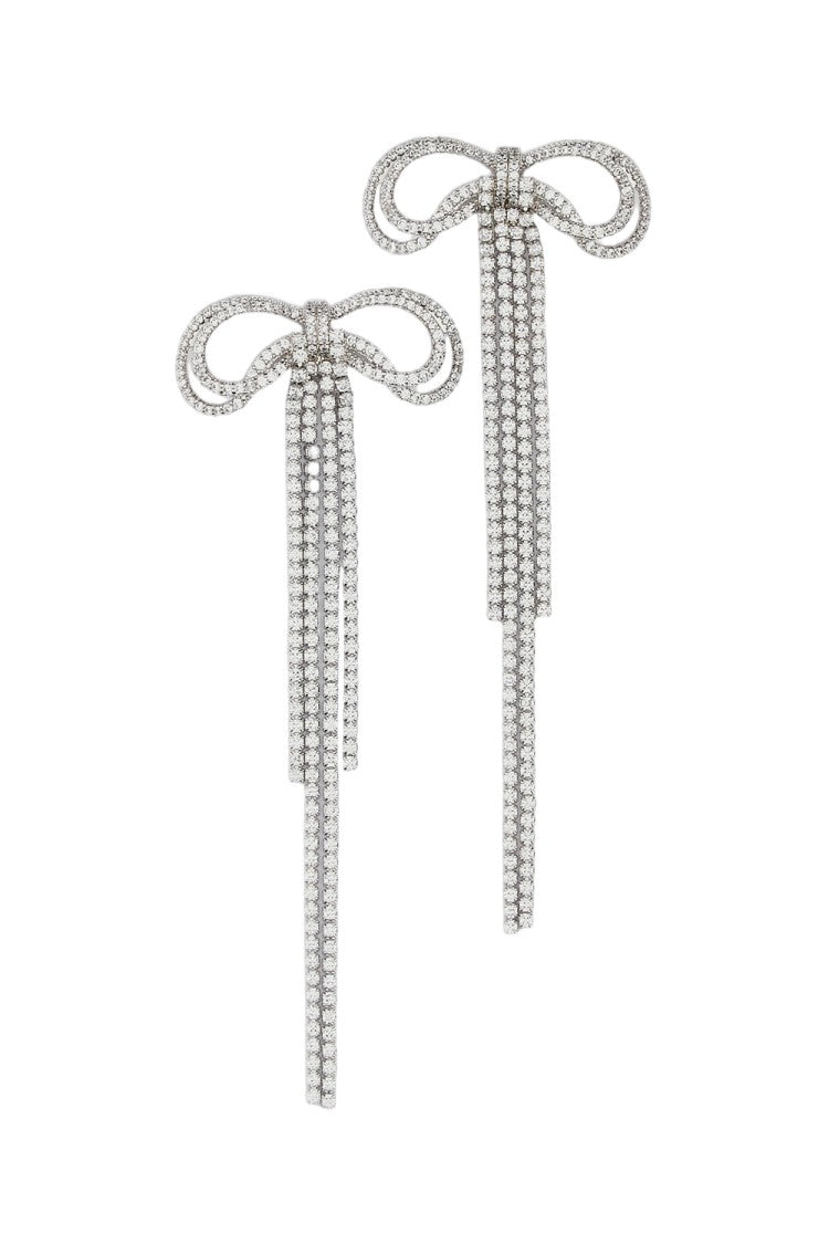 Self-Portrait Silver Double Bow Drop Earrings