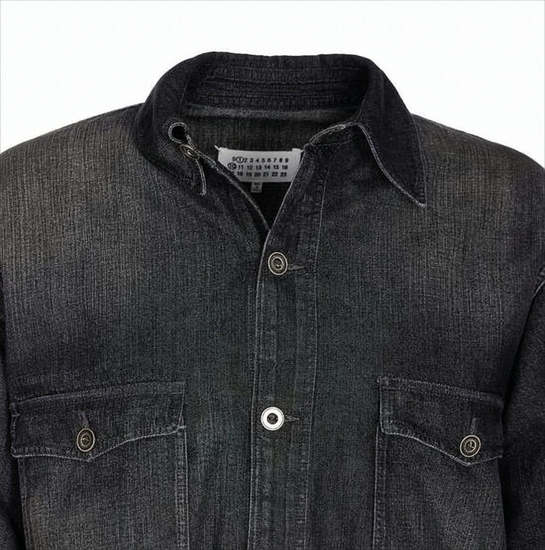 Maison Margiela Washed Black Denim Jacket With Classic Collar And Flap Pockets