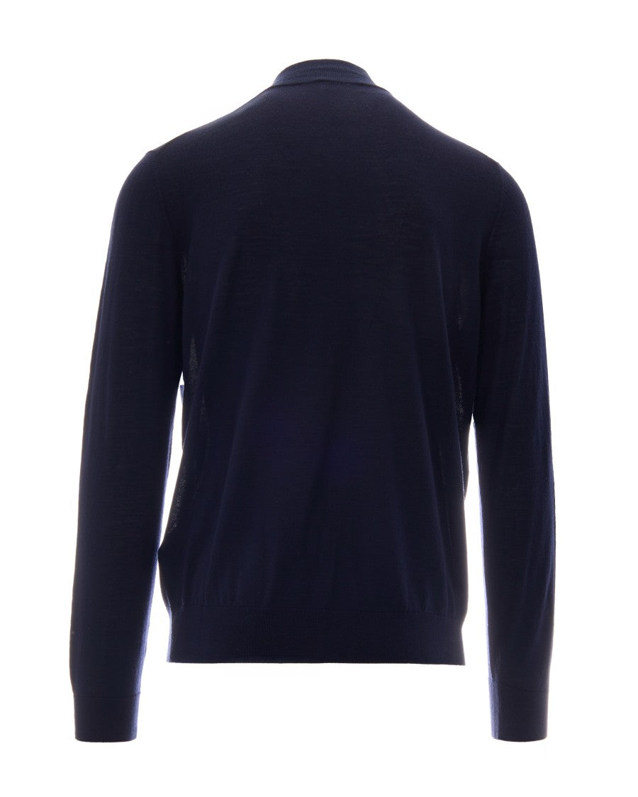 Ballantyne Navy Blue High Collar Button Wool Cardigan