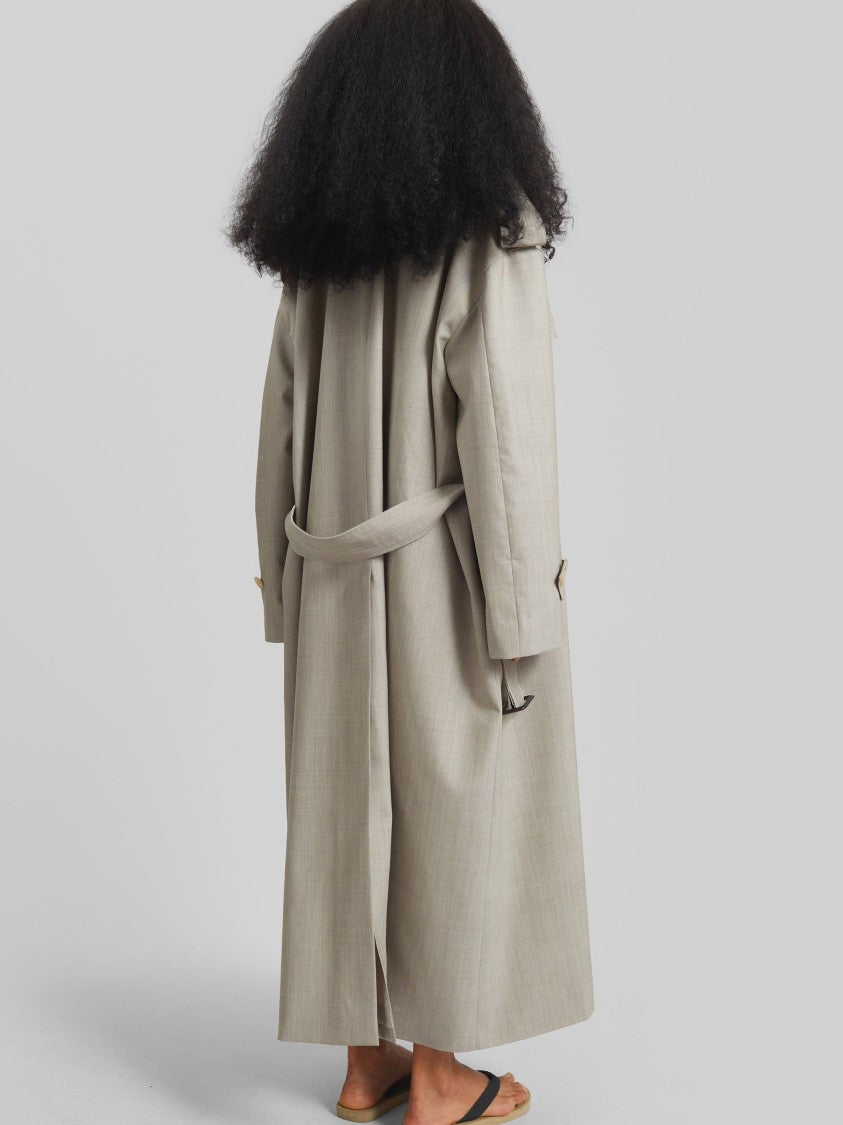 The Frankie Shop Beige Melange Loose Fit Wool Trench Coat