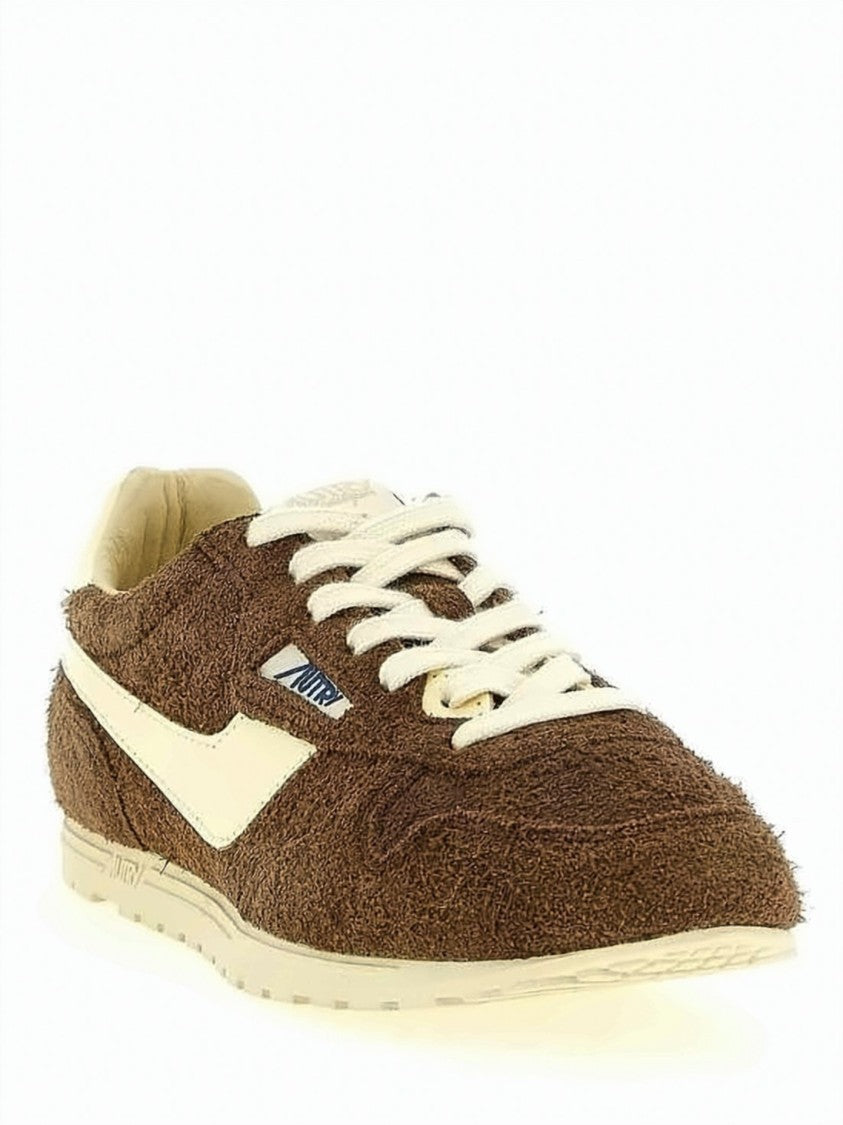 Autry Textured Suede Windspin Sneakers With Cream Leather Accents