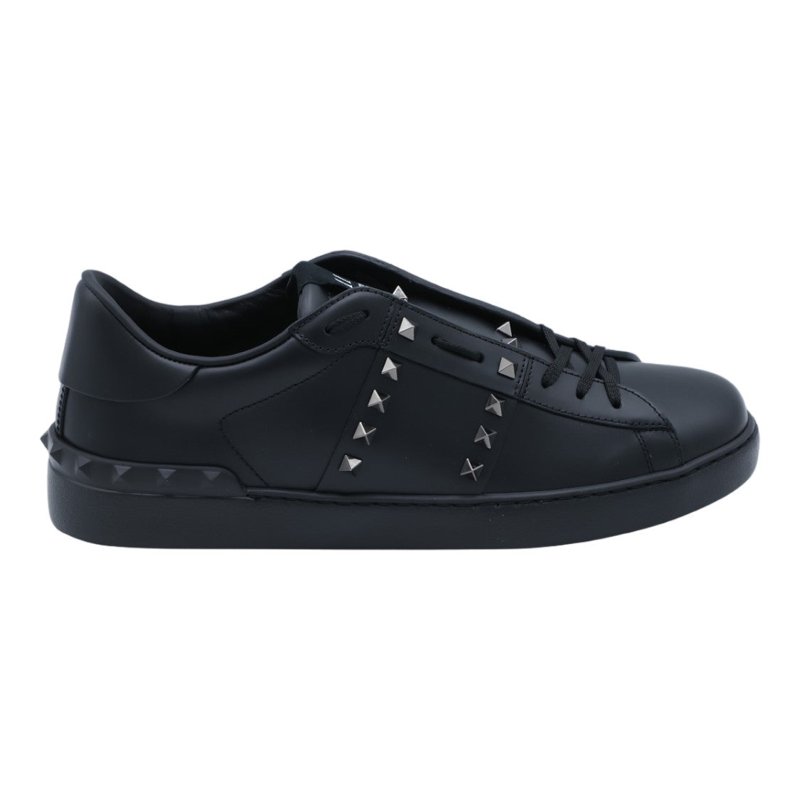 Valentino Garavani Black Leather Sneakers With Pyramid Stud Accents