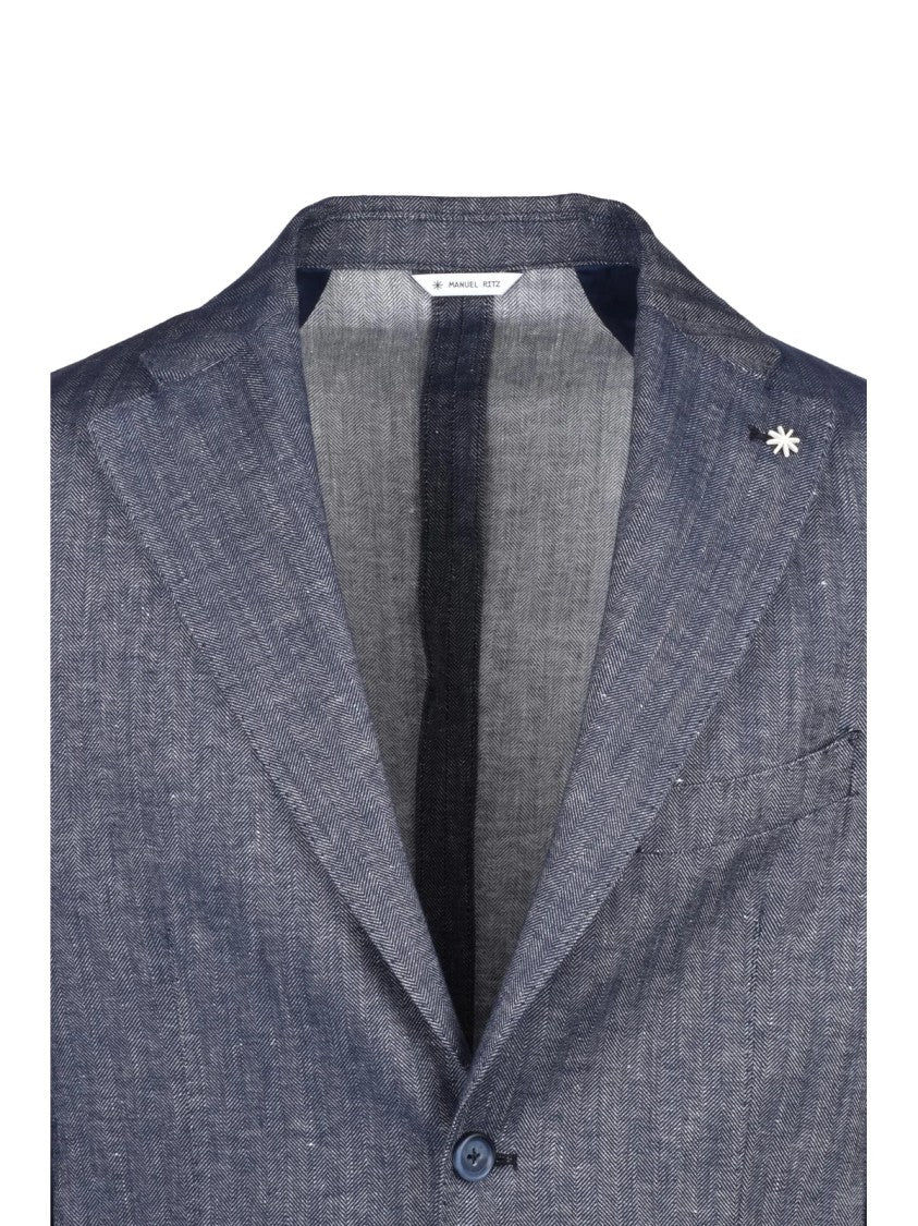 Manuel Ritz Blue Unlined Cotton-Linen Blazer