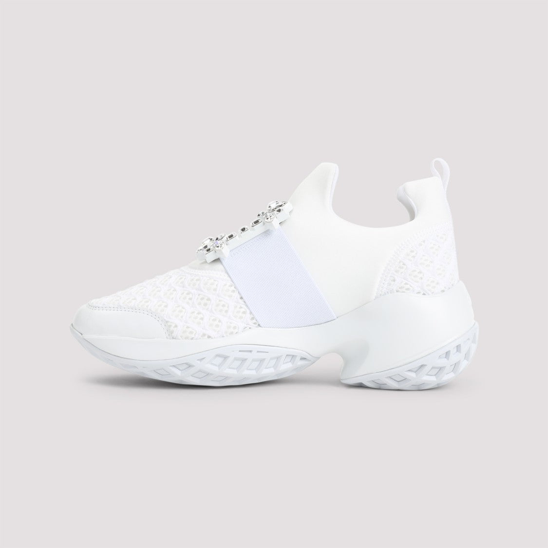 Roger Vivier Textured White Sneakers With Decorative Embellishment