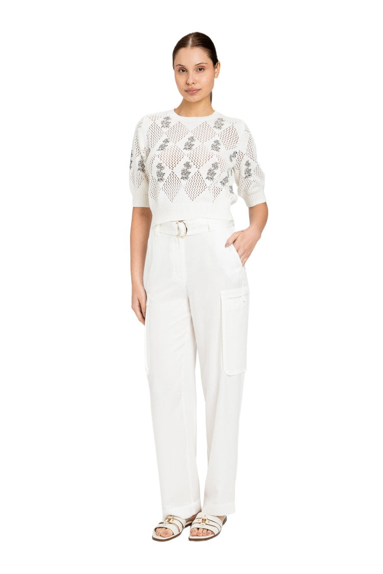 Twin-Set High-Waisted Belted Wide-Leg Cargo Pants