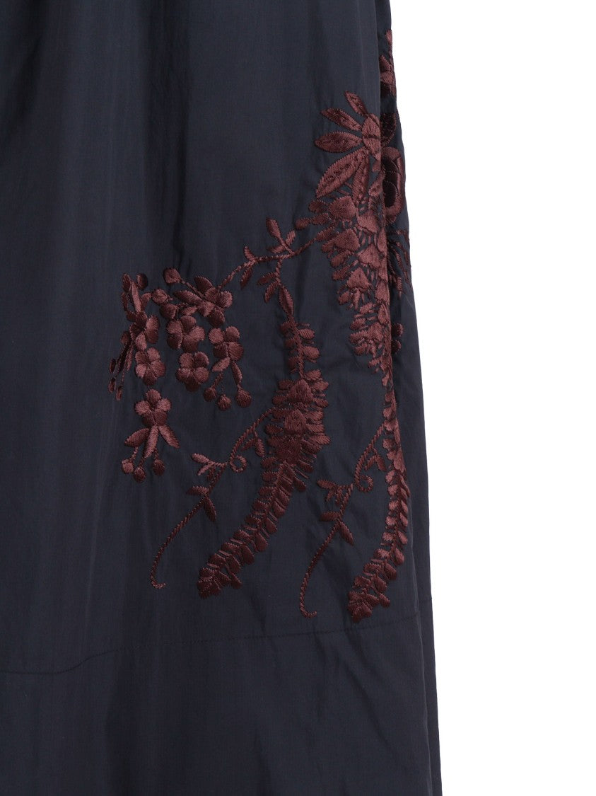 P.A.R.O.S.H. Mid Length Floral Embroidered Midi Skirt