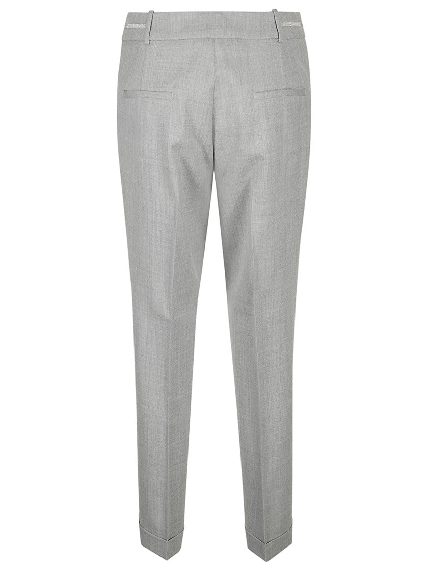 Peserico Tailored Grey Flannel Trousers With Cuffed Hem