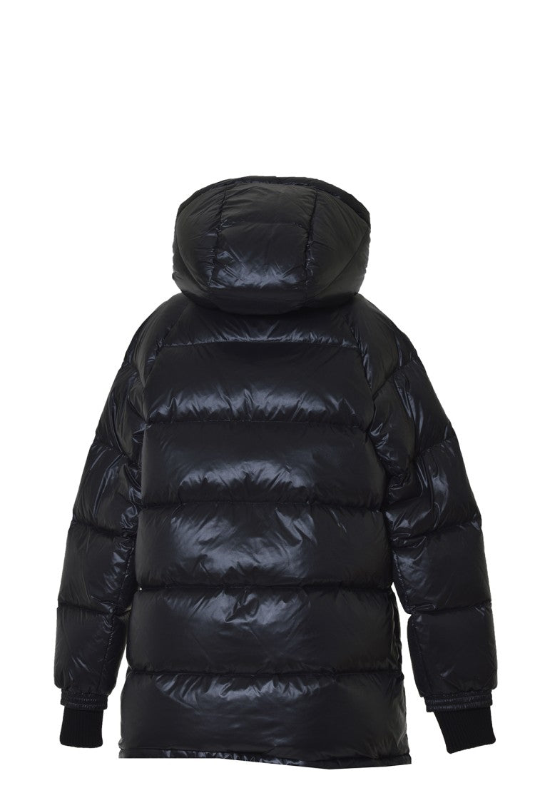 Dsquared2 D2 Long Down Jacket In Black Nylon With Hood