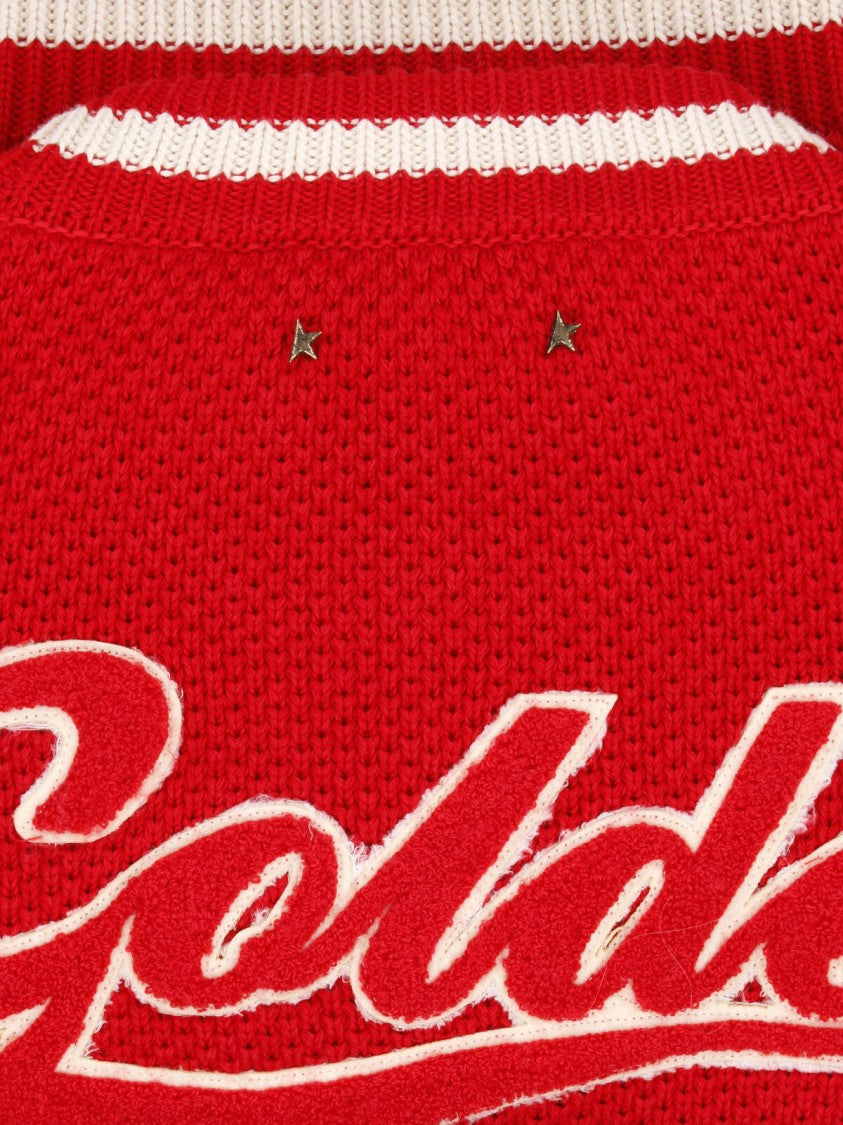 Golden Goose Textured Red Knit Top With Retro Logo Detailing
