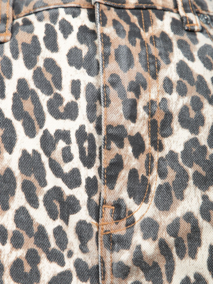 Ganni High-Waisted Flared Trousers With Bold Leopard Print