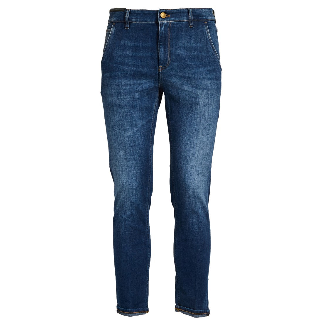 Pt Slim-Fit Denim Jeans With Oblique Pockets And Leather Patch