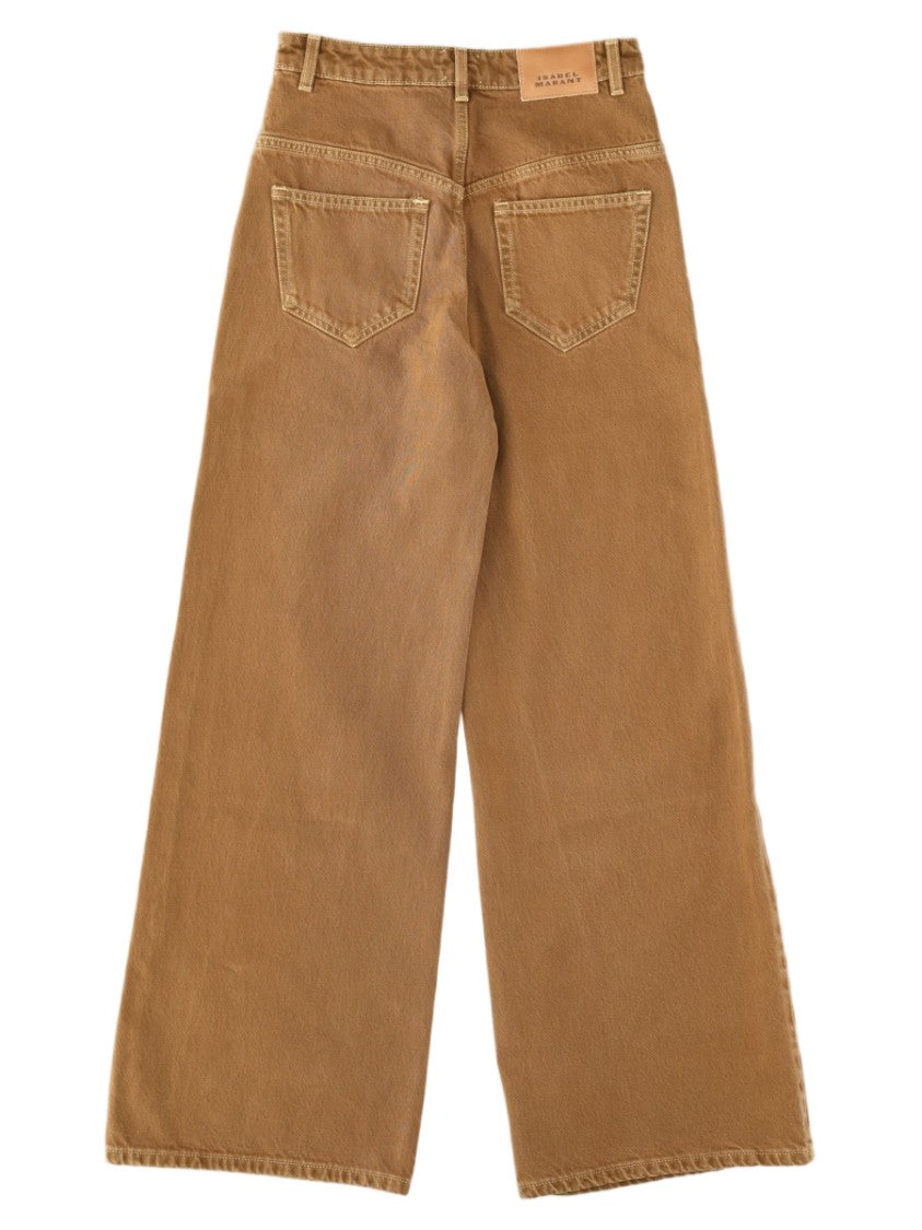 Isabel Marant Bronze High-Waist Wide-Leg Cotton Jeans