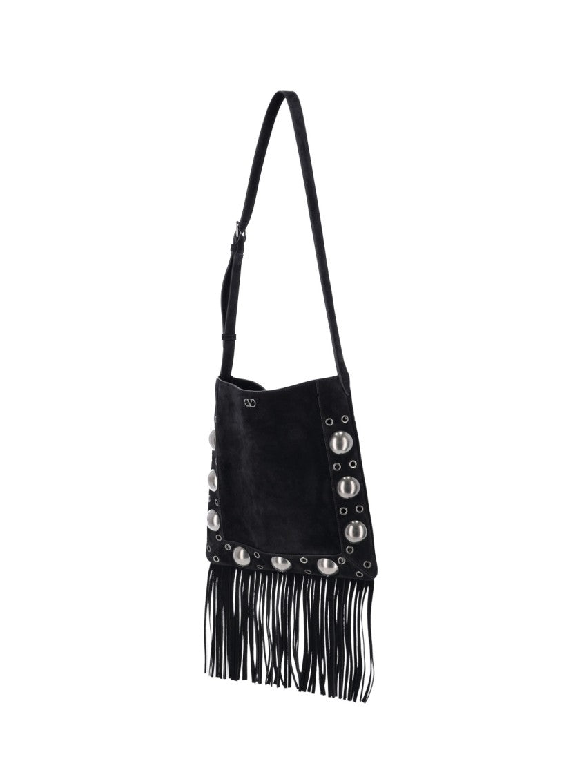 Valentino Garavani Nellcote Brown Calfskin Suede Fringe Shoulder Bag