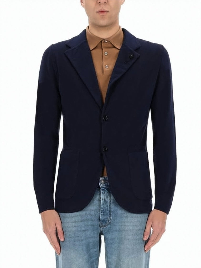 Lardini Tailored Fit Navy Cotton Jacket