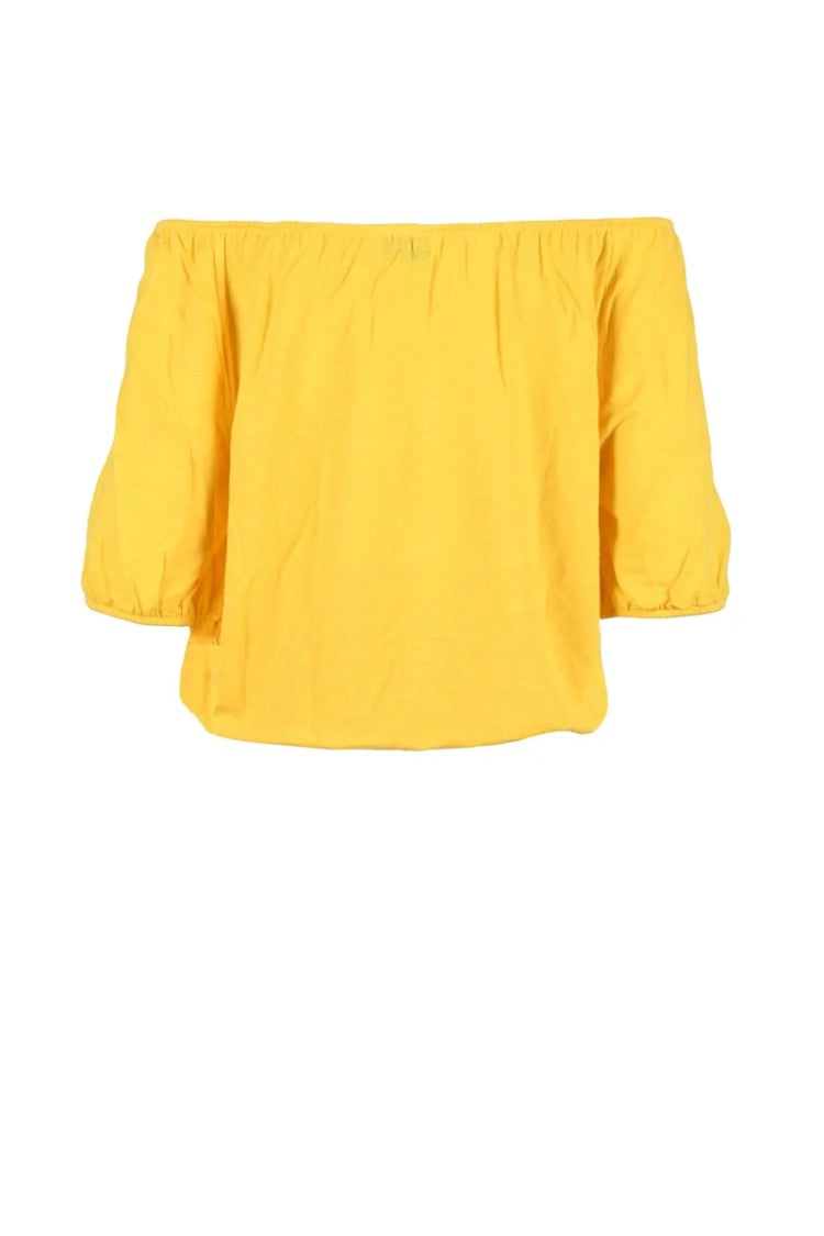 Scaglione Yellow Linen Knitwear Stretch Top