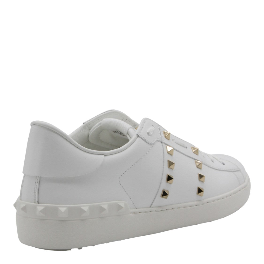 Valentino Garavani White Leather Sneakers With Gold-Tone Pyramid Studs