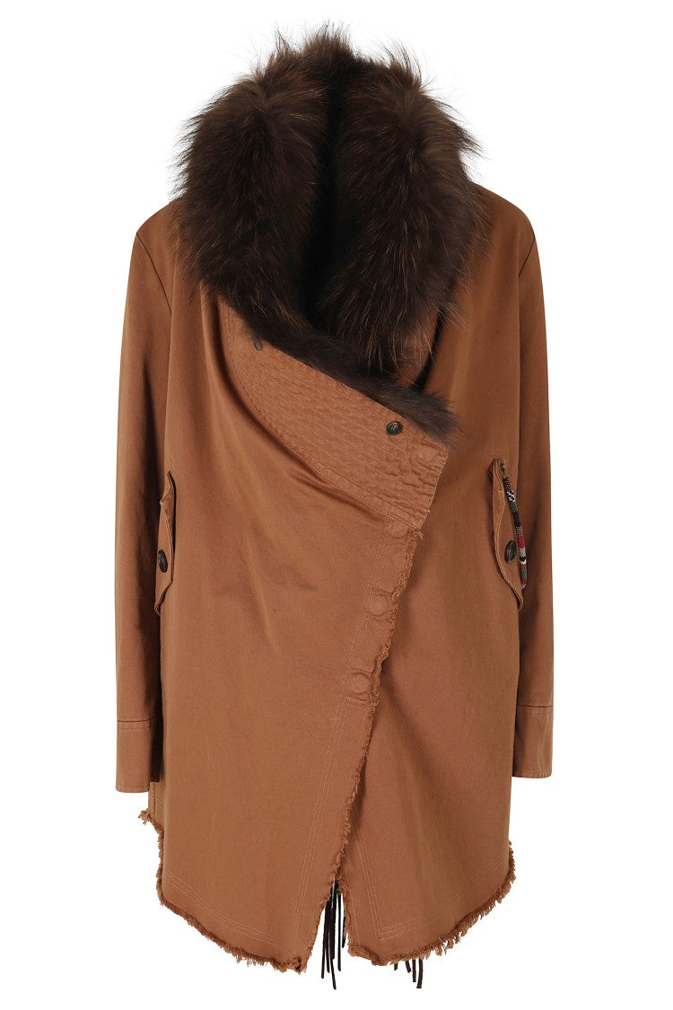 Bazar Deluxe Tobacco Cotton Removable Printed Wool Poncho Jacket