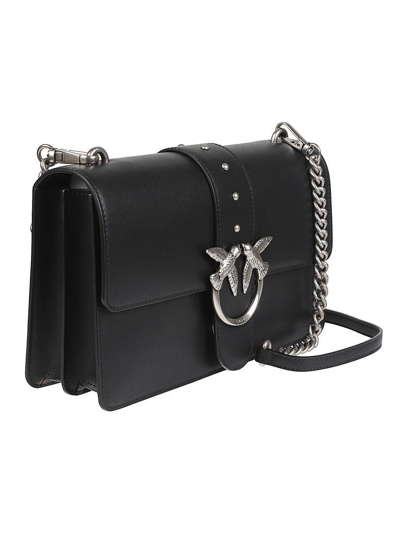 Pinko Love One Classic Black Leather Shoulder Bag
