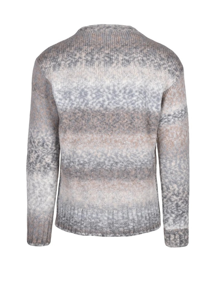 Kangra Light Grey Crew Neck Sweater With Horizontal Gradient Stripes