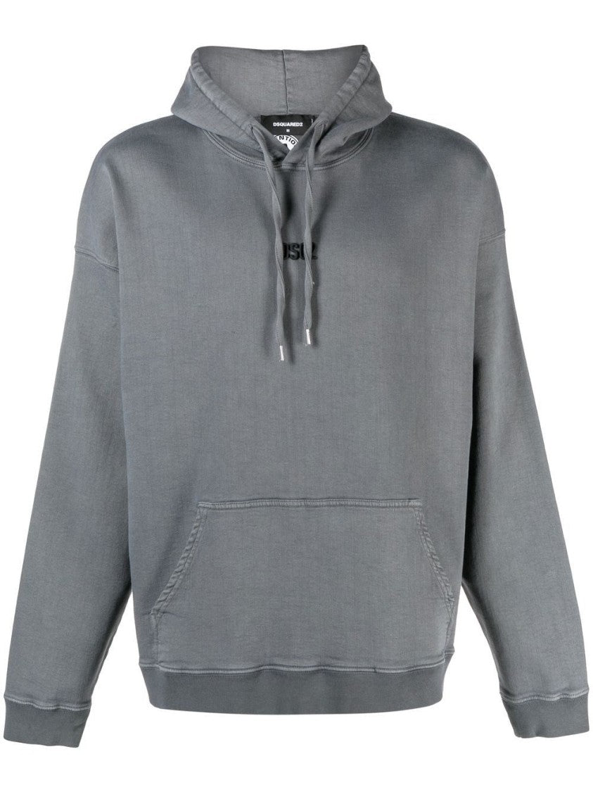 Dsquared2 Relaxed-Fit Grey Hooded Sweatshirt With Kangaroo Pocket