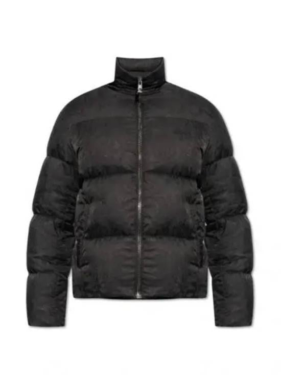 Versace Horizontal Quilted Black Puffer Jacket With High Collar