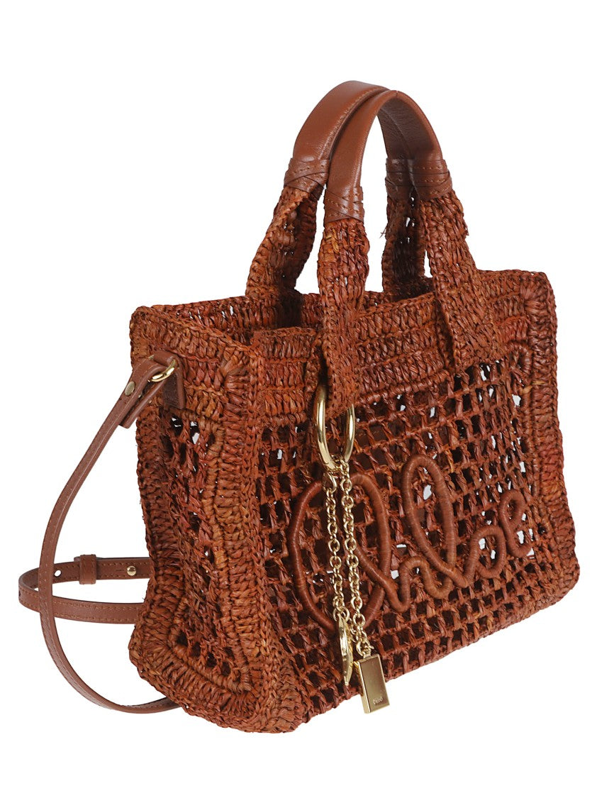 Chloé Hand-Crocheted Raffia Tote Bag With Buffalo Leather Accents