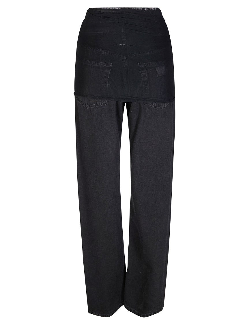 Mm6 By Maison Margiela Black Layered Skirt Panel Straight Jeans