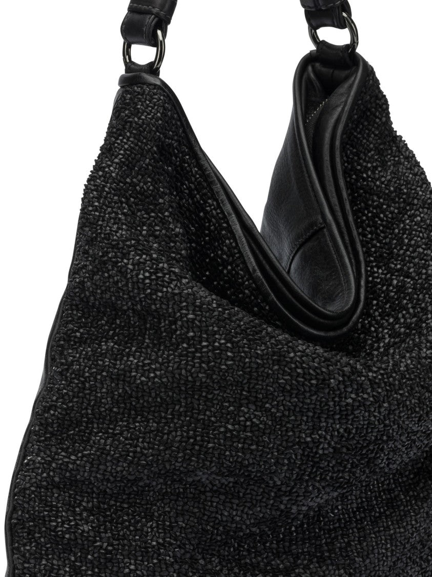 Giancarlo Nevola Spacious Textured Black Leather Shoulder Bag