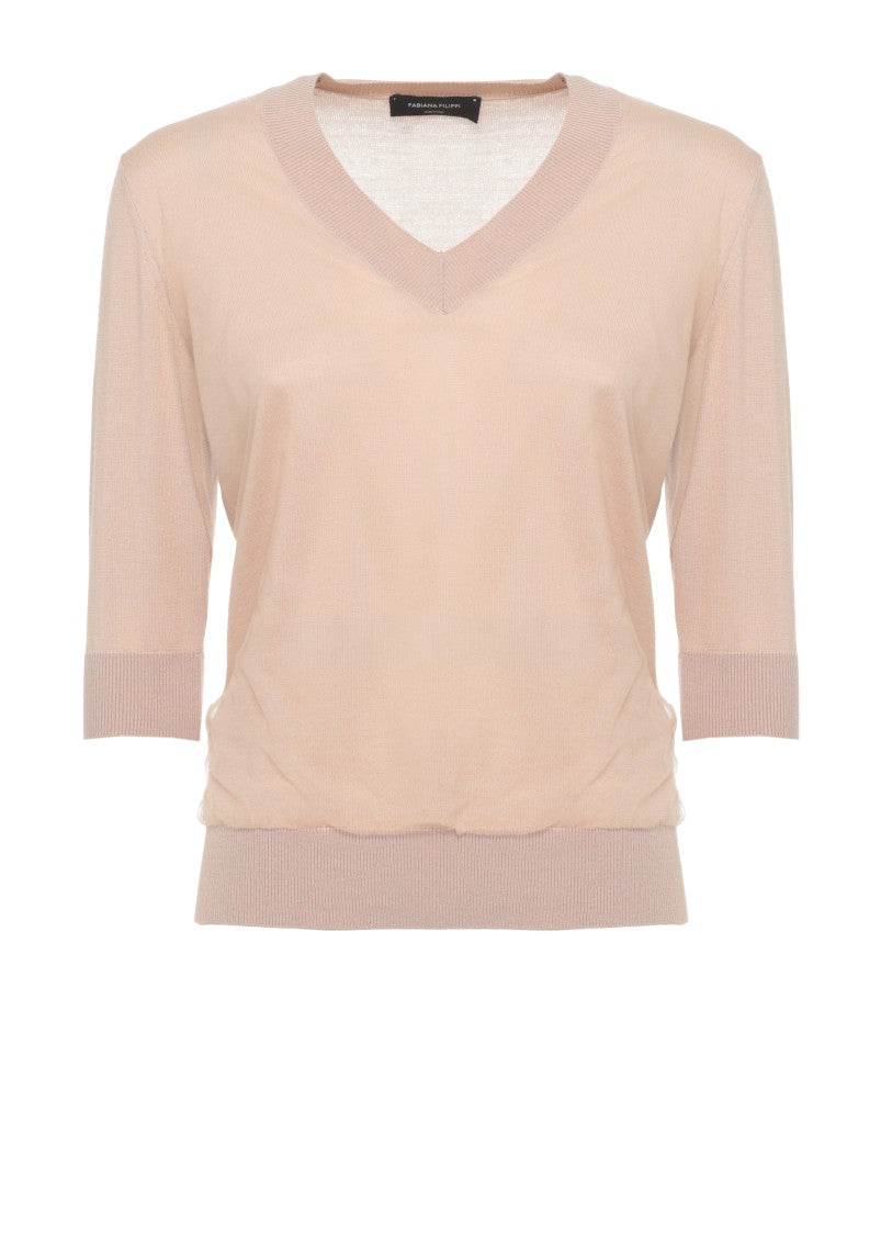 Fabiana Filippi Beige V-Neck Tulle Top