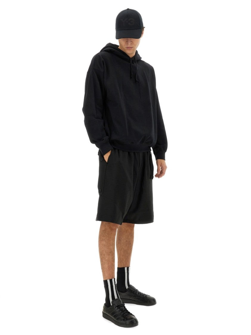 Y-3 Black Graphic Print Hoodie With Spacious Hood