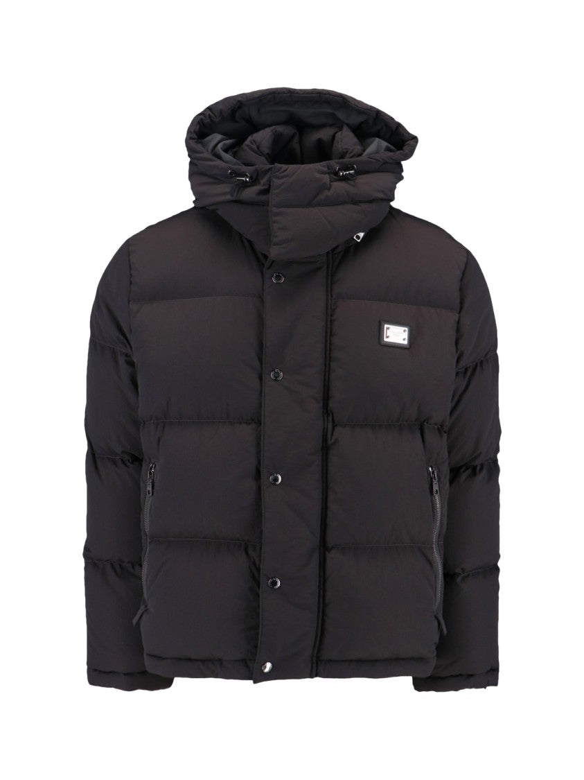 Dolce & Gabbana Quilted Black Puffer Jacket With High Collar And Adjustable Hood