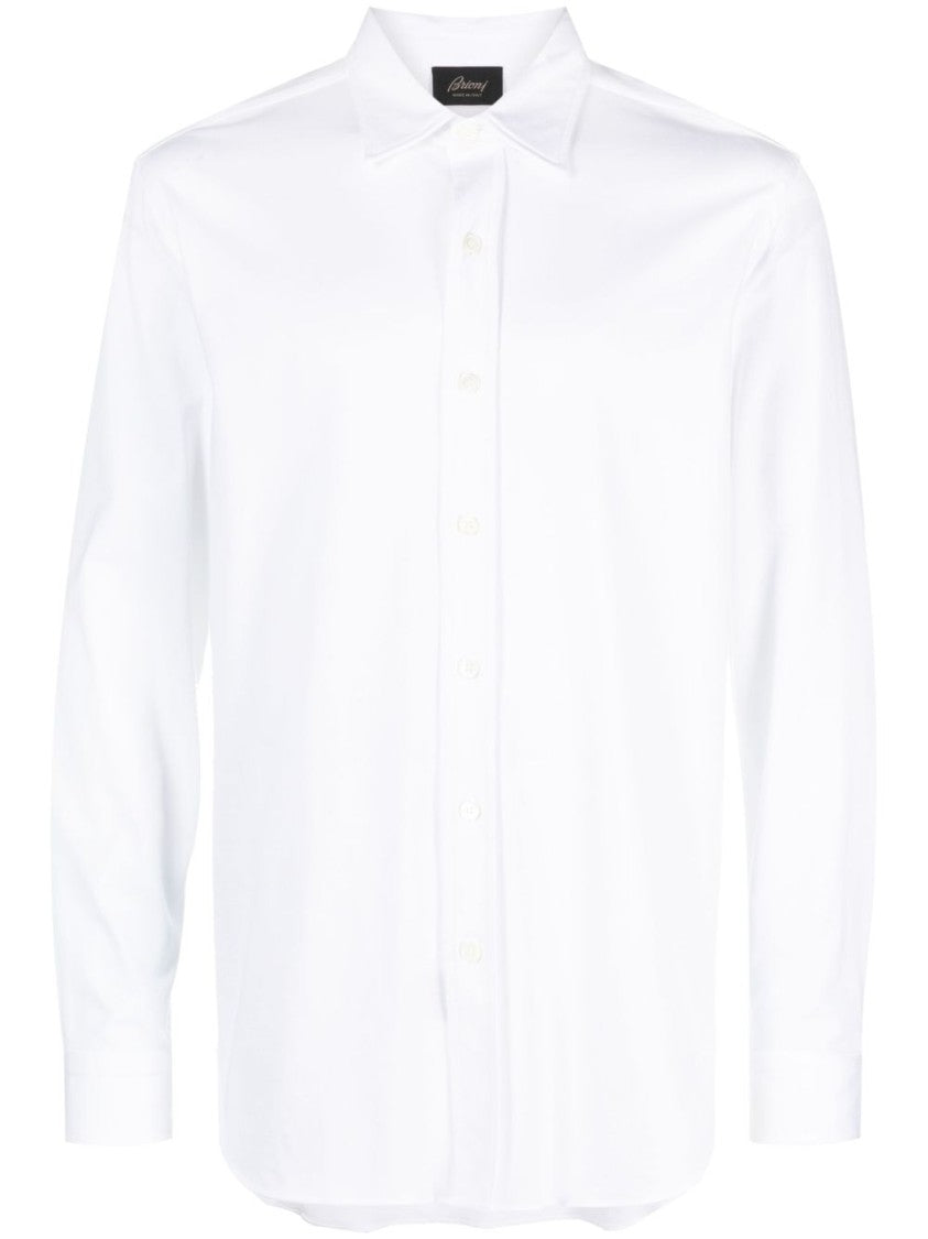 Brioni Tailored White Long-Sleeved Shirt In Organic Cotton