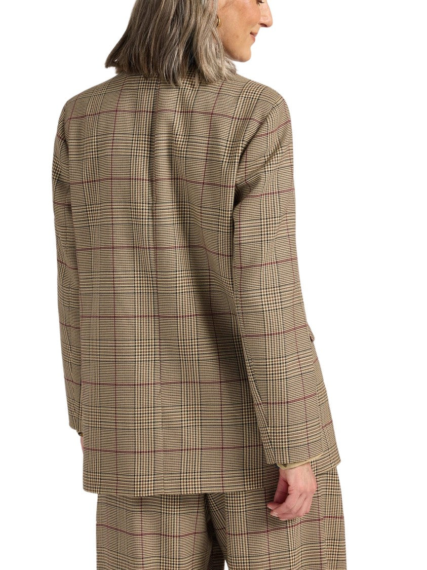 Elena Miro` Prince Of Wales Check Double-Breasted Polyester-Blend Blazer