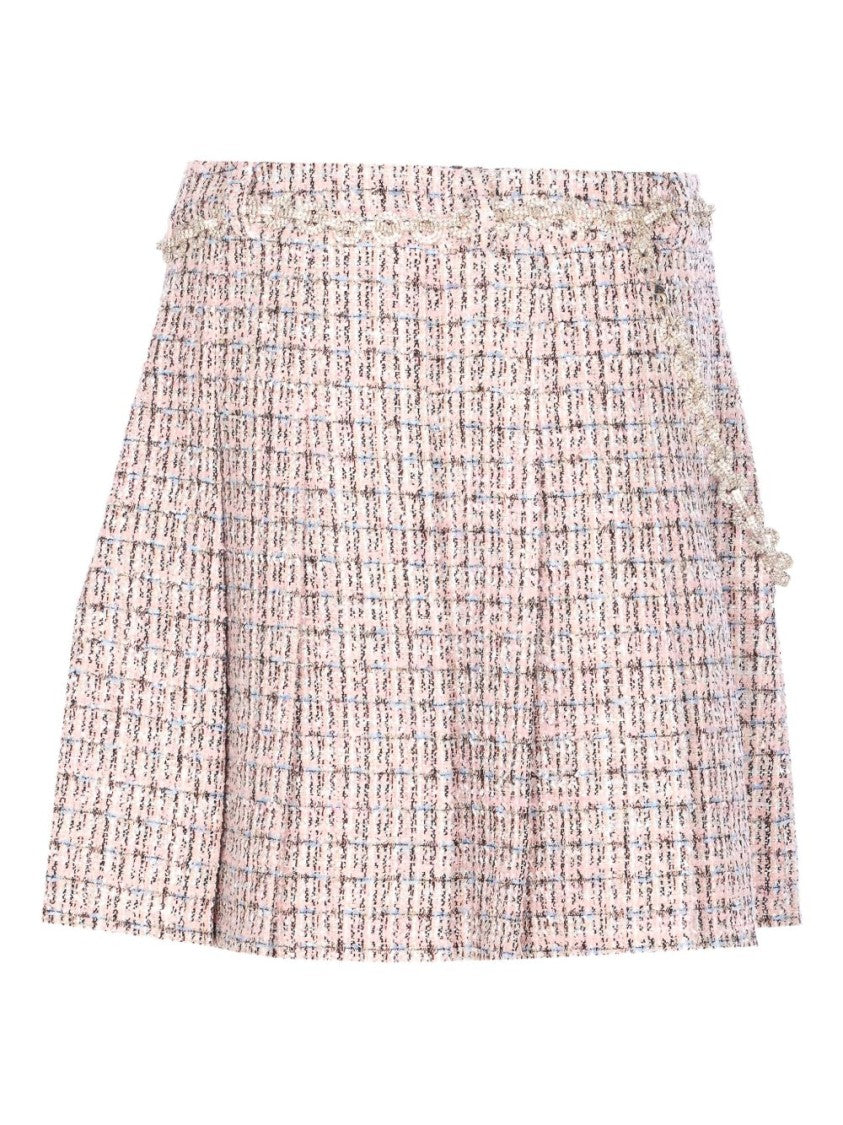 Self-Portrait Pink Boucle Crystal Belt Mini Skirt