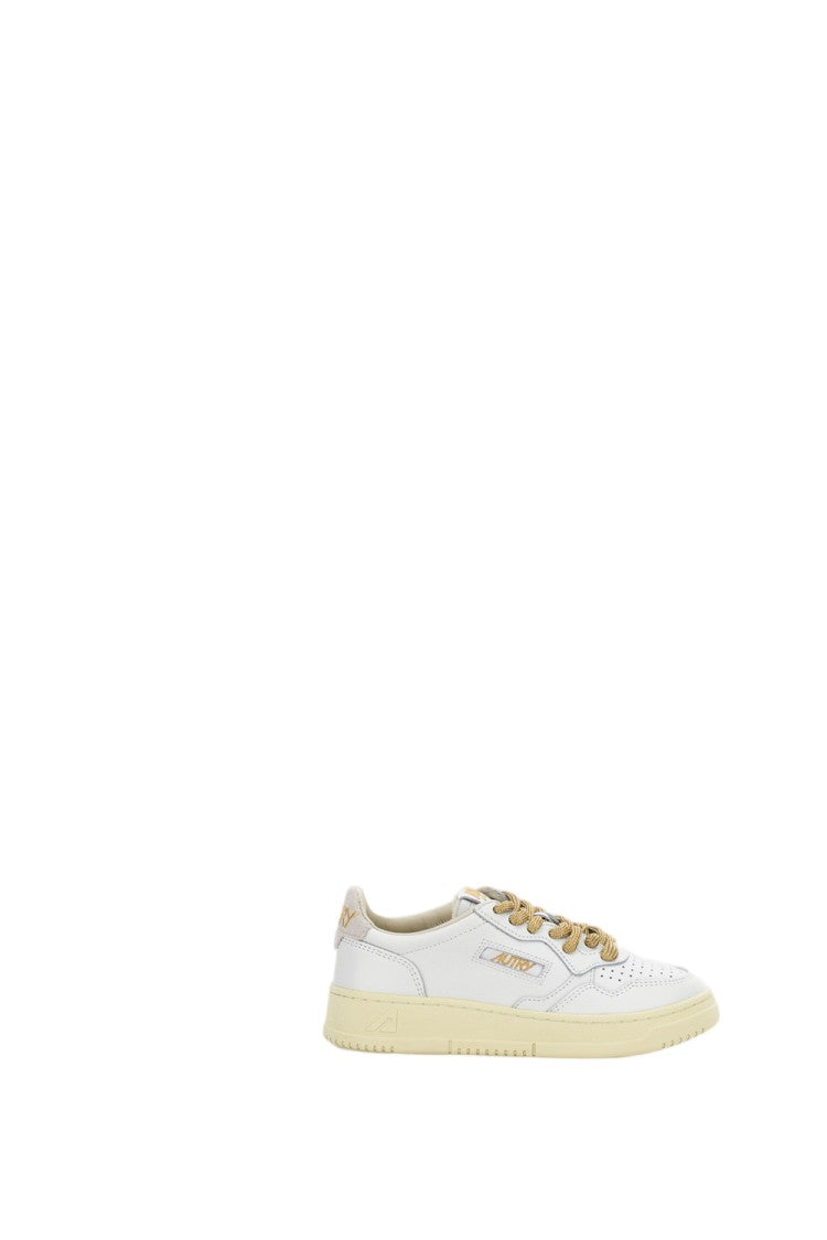 Autry White Medalist Low Lurex Leather Sneakers