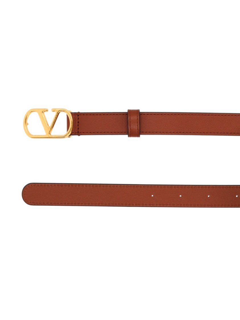 Valentino Garavani V-Logo Signature Leather Belt With Gold-Tone Buckle