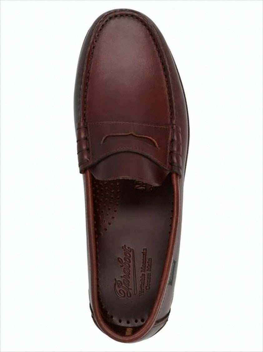 Paraboot Brown Leather Loafers With Penny Strap Detail