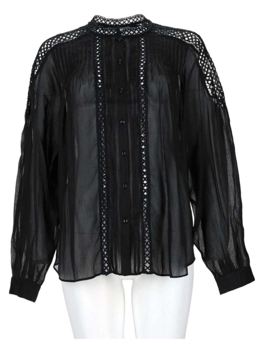 Isabel Marant Étoile Sheer Black Lace Viscose-Blend Blouse