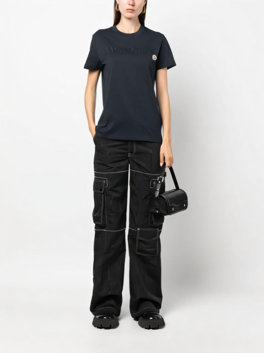 Moncler Fitted Black Cotton T-Shirt With Embroidered Logo