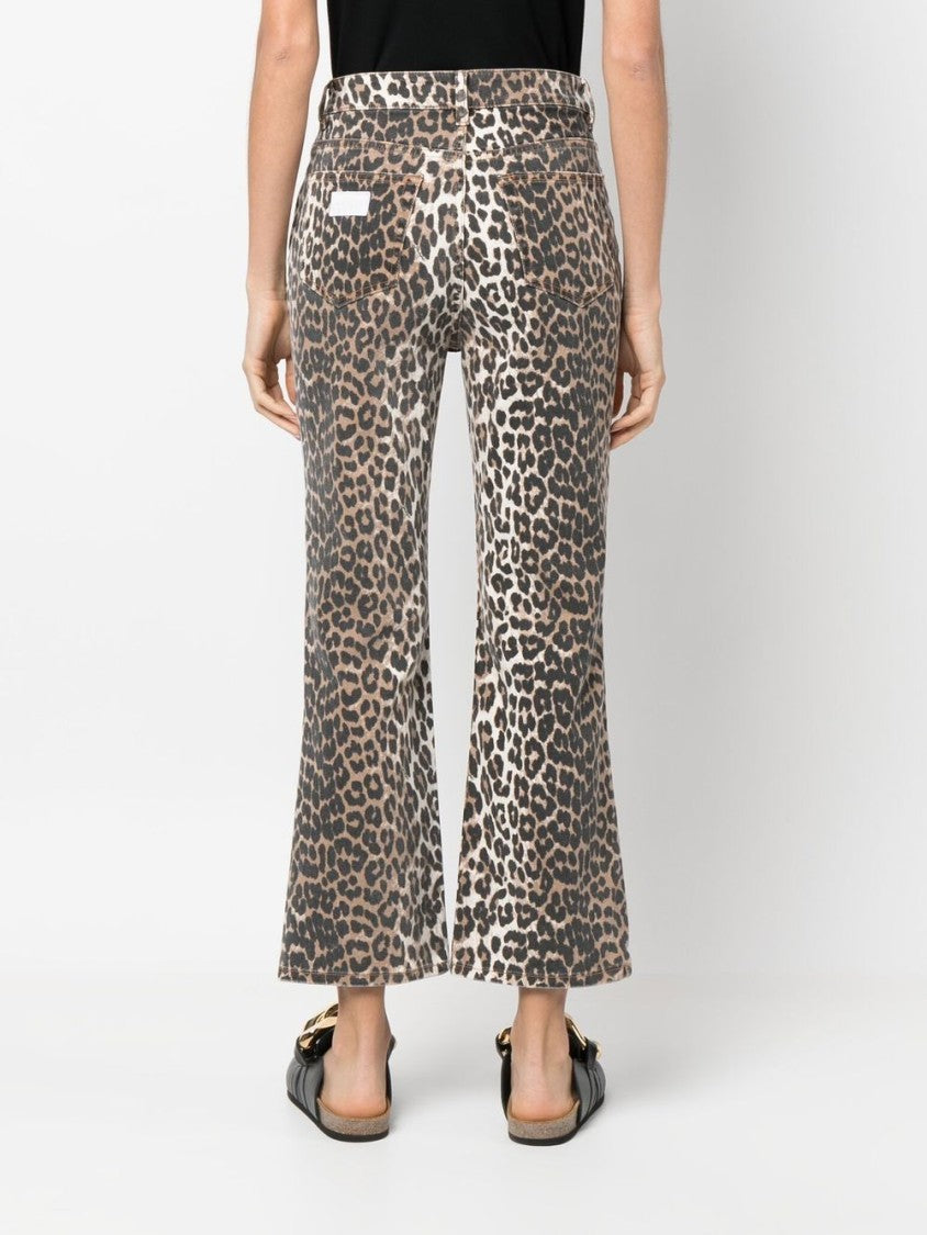 Ganni Multicolor Animal Print Cotton Crop Jeans