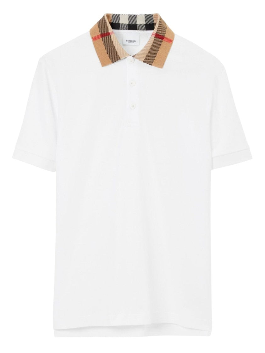 Burberry White Vintage Check Collar Cotton Polo Shirt