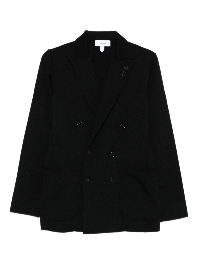 Lardini Double-Breasted Black Tailored Jacket With Structured Lapel
