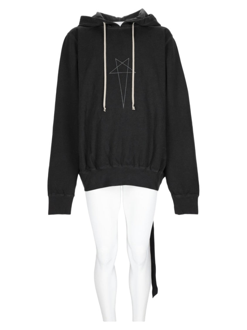 Drkshdw By Rick Owens Charcoal Cotton Geometric Drawstring Hoodie