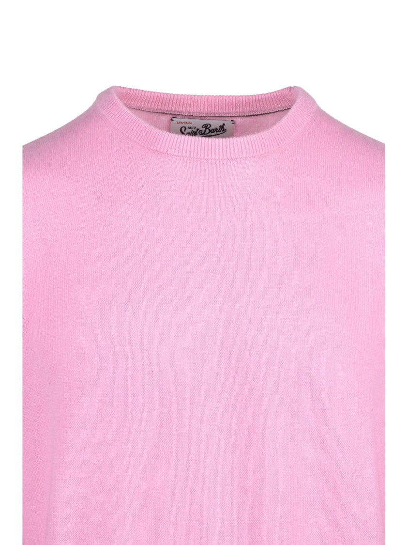 Mc2 Saint Barth Pink Extrafine Merino Wool-Cashmere Crewneck Sweater