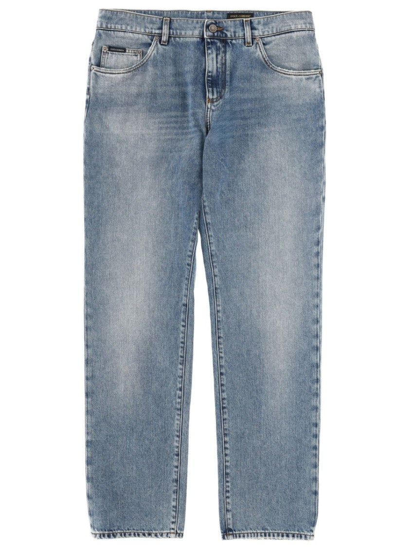 Dolce & Gabbana Faded Wash Cotton Straight-Leg Jeans