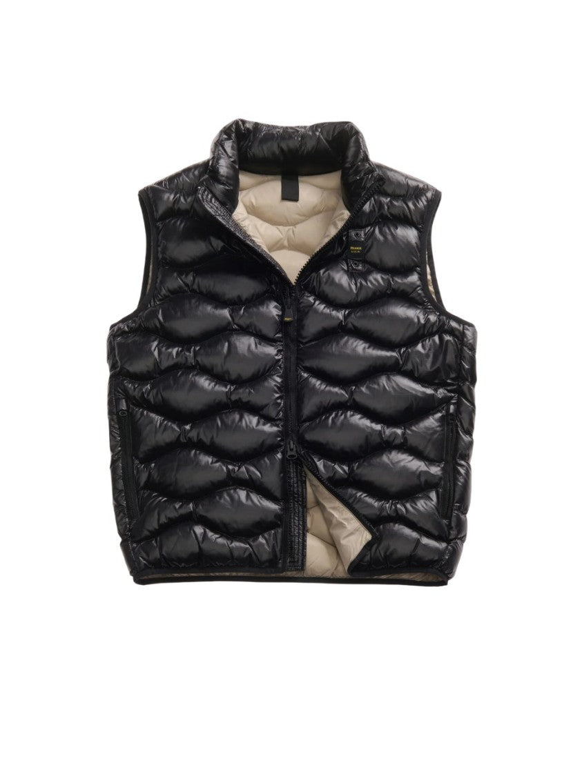 Blauer Water-Repellent Puffer Vest With Subtle Check Pattern