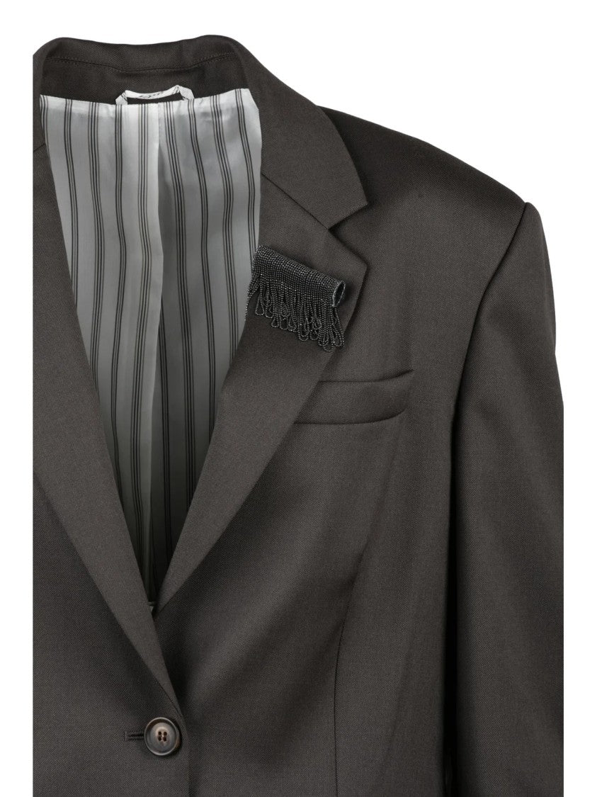 Brunello Cucinelli Brown Wool-Blend Rounded Jacket