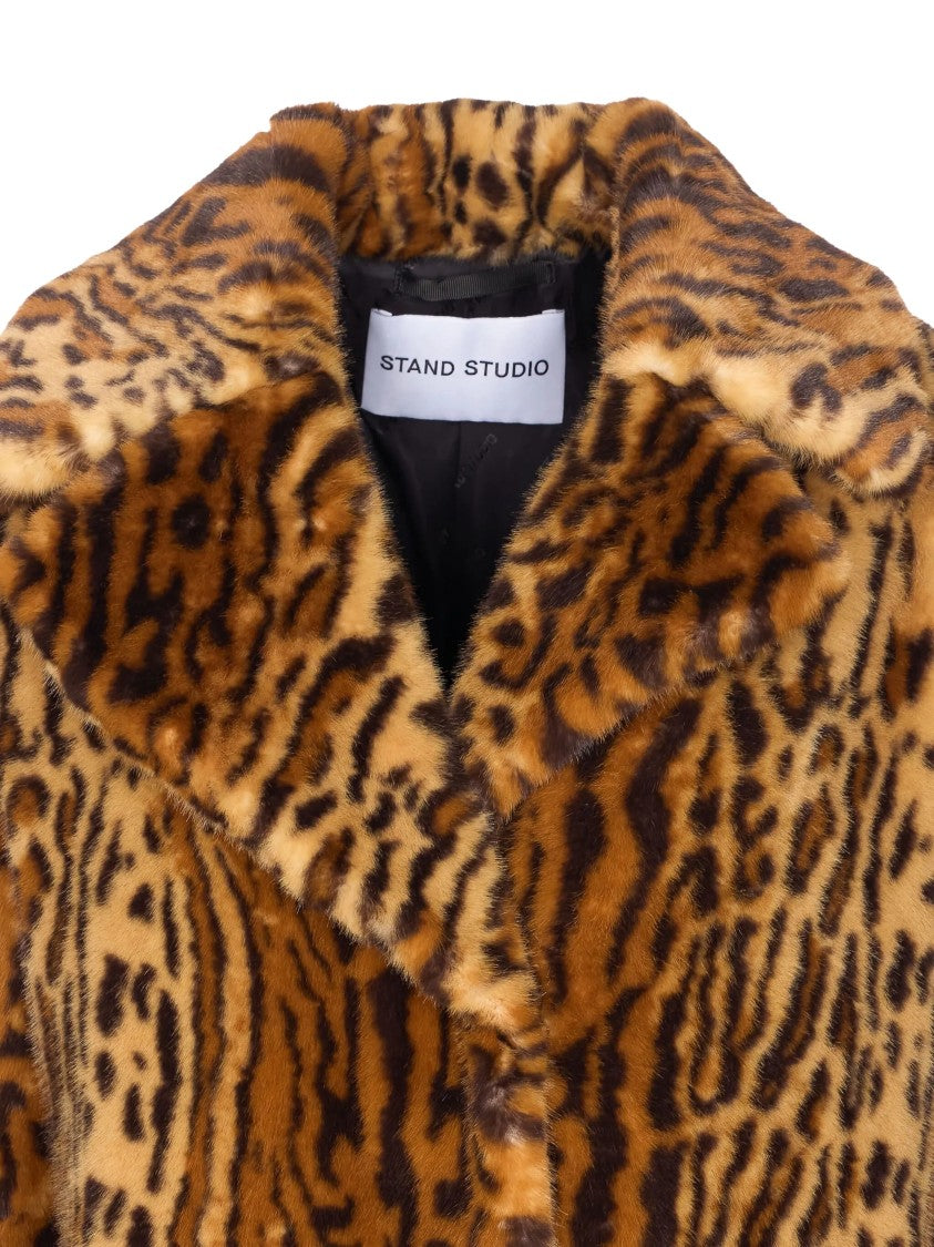 Stand Studio Plush Faux Fur Coat With Bold Animal Print Design