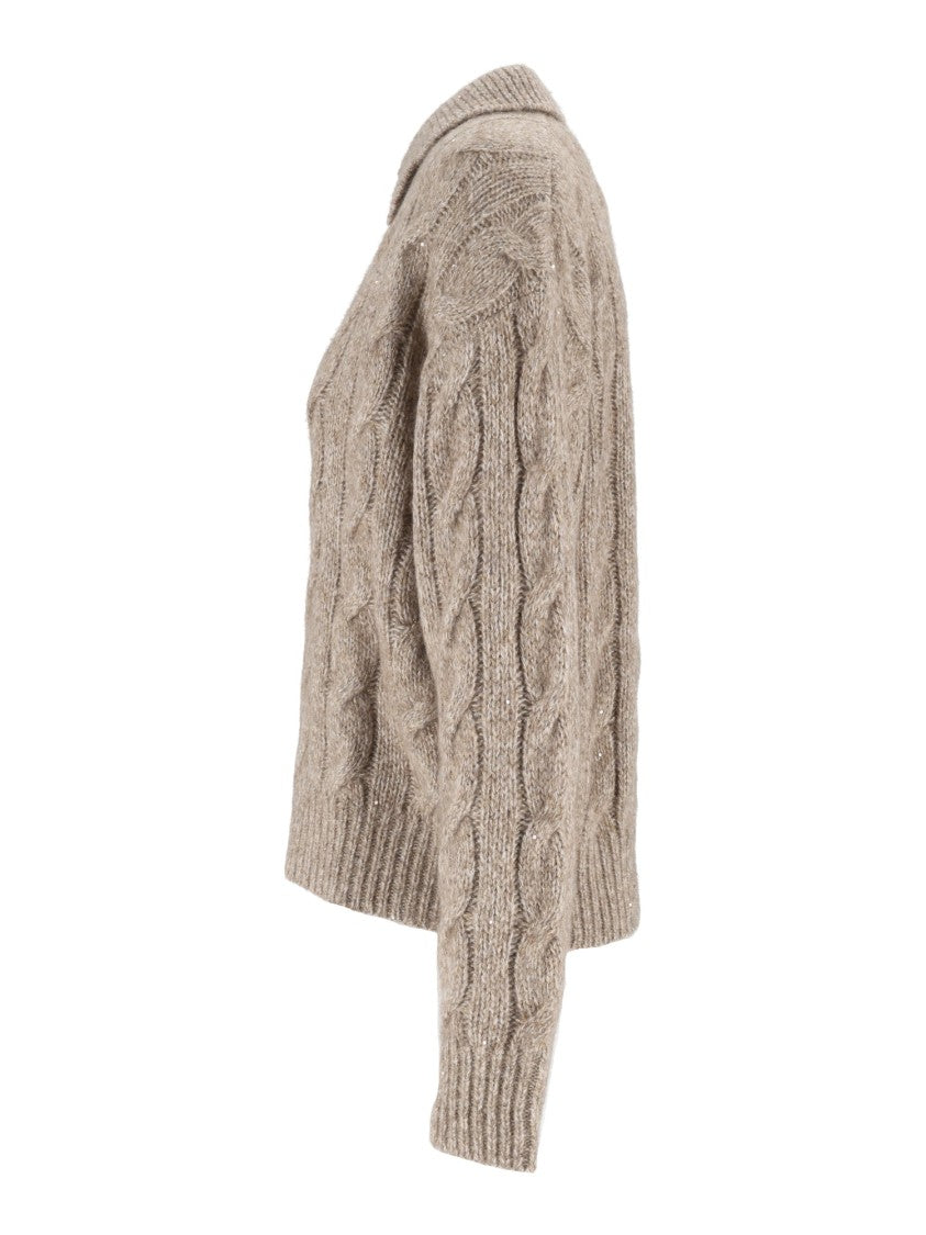 Eleh Mud Cable-Knit V-Neck Wool Sweater